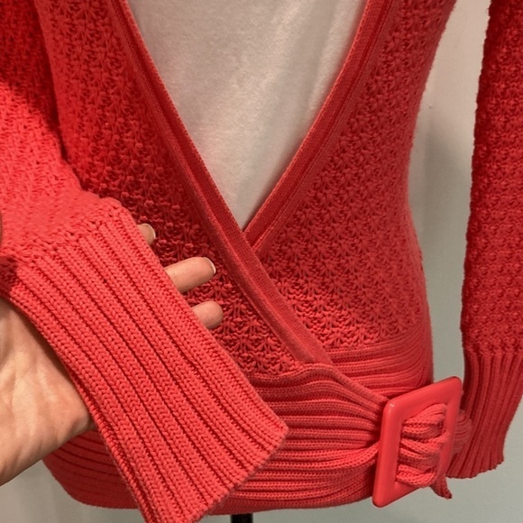 CACHE Vintage 80s Chunky Knit Sweater Side Buckle Wrap Size Small Retro RED - Picture 7 of 14
